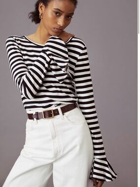 Anthropologie Black & White Striped Long-Sleeve Bell Sleeve Tee